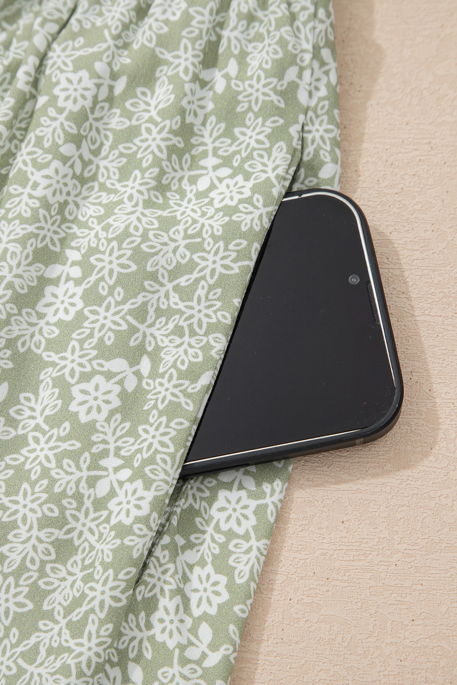 Green Smocked Bodice Square Neck Sleeveless Floral Jumpsuit