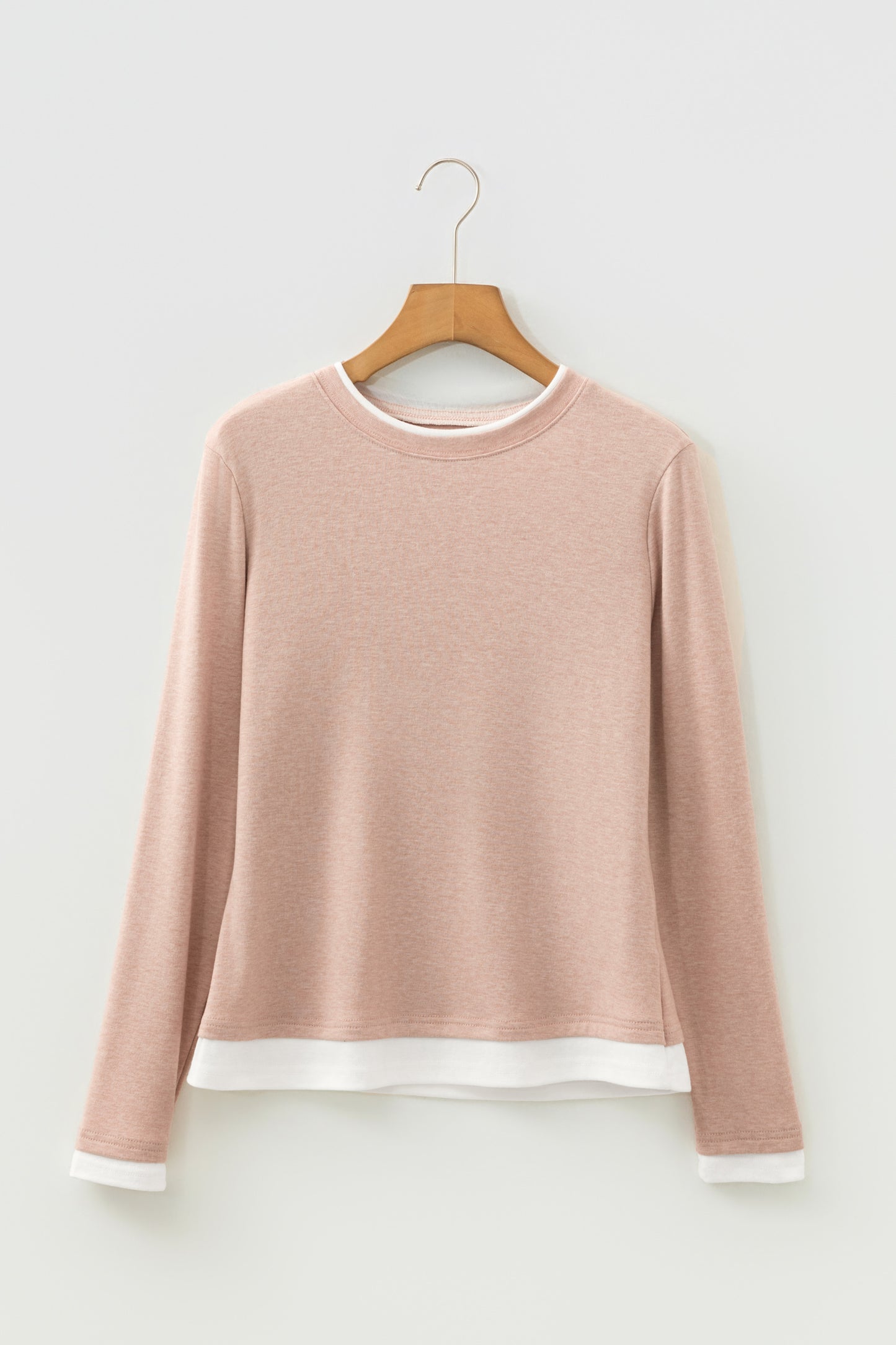 Smoke Gray False Two Piece Color Block Patchwork Long Sleeve Top