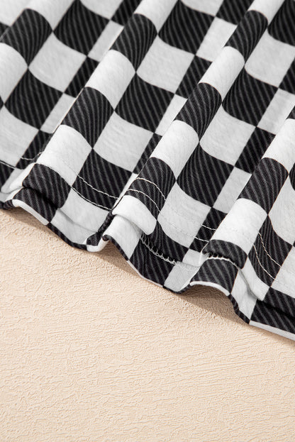 Black Checkerboard T Shirt and High Waist Skorts 2 Piece Outfit set