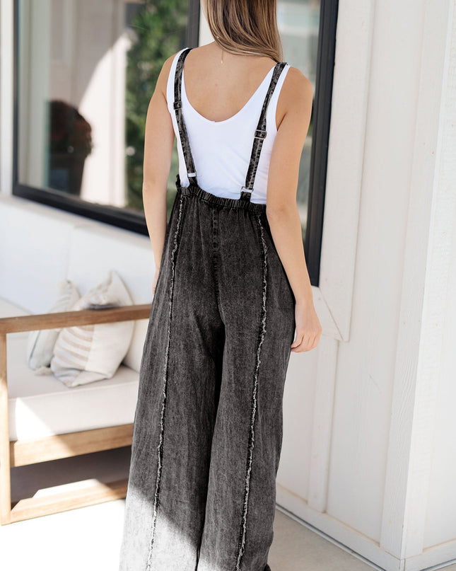 Beau Blue Light Wash Frayed Exposed Seam Wide Leg Denim Overall
