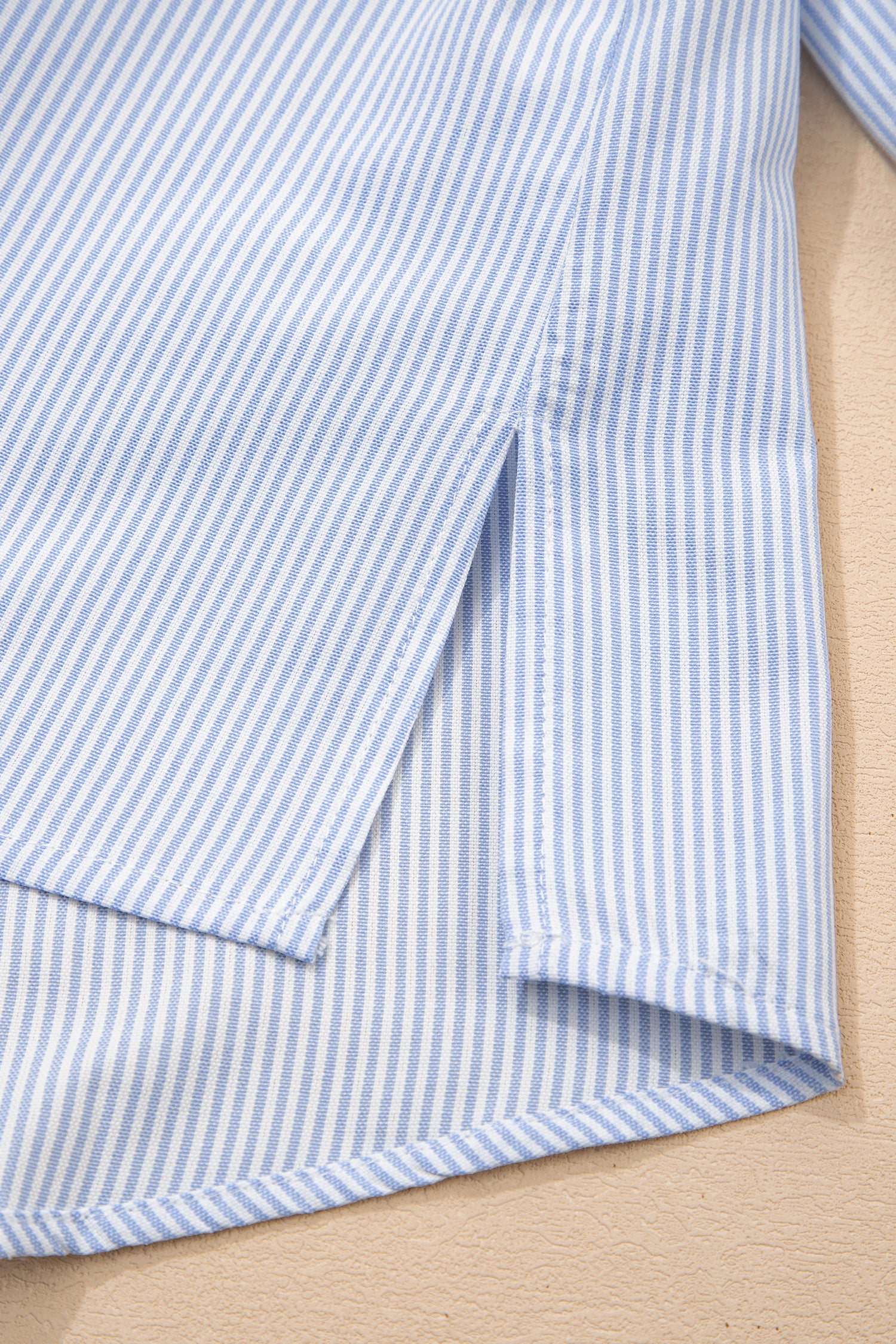 Sky Blue Stripe Ruffled Leopard Patchwork Long Sleeve Button Down Loose Shirt