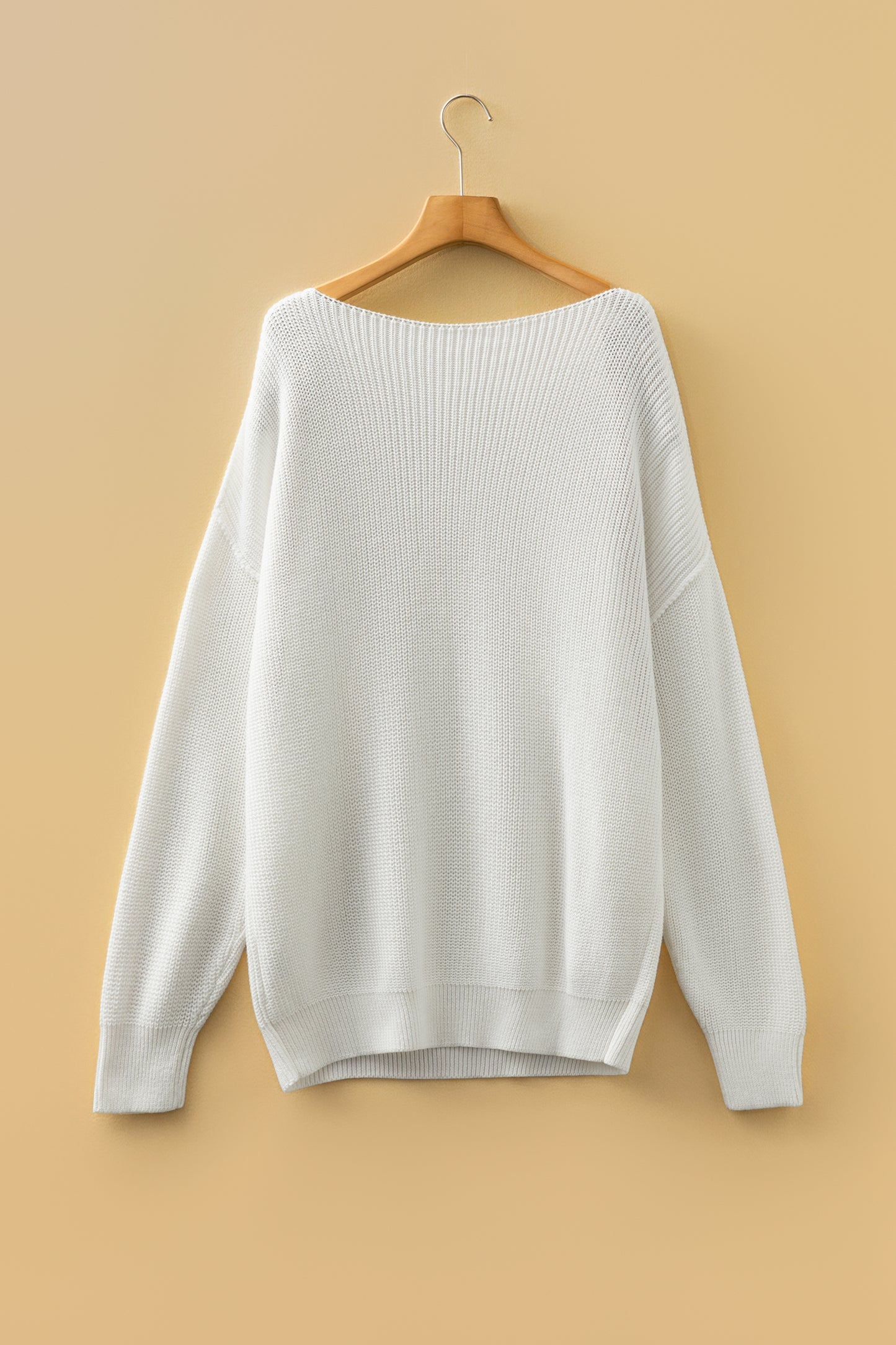 White Asymmetric Neck Drop Shoulder Baggy Slouchy Sweater