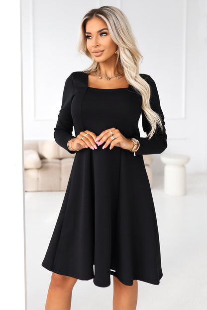 574-3 IVANA comfortable trapeze dress with a neckline and long sleeves - black