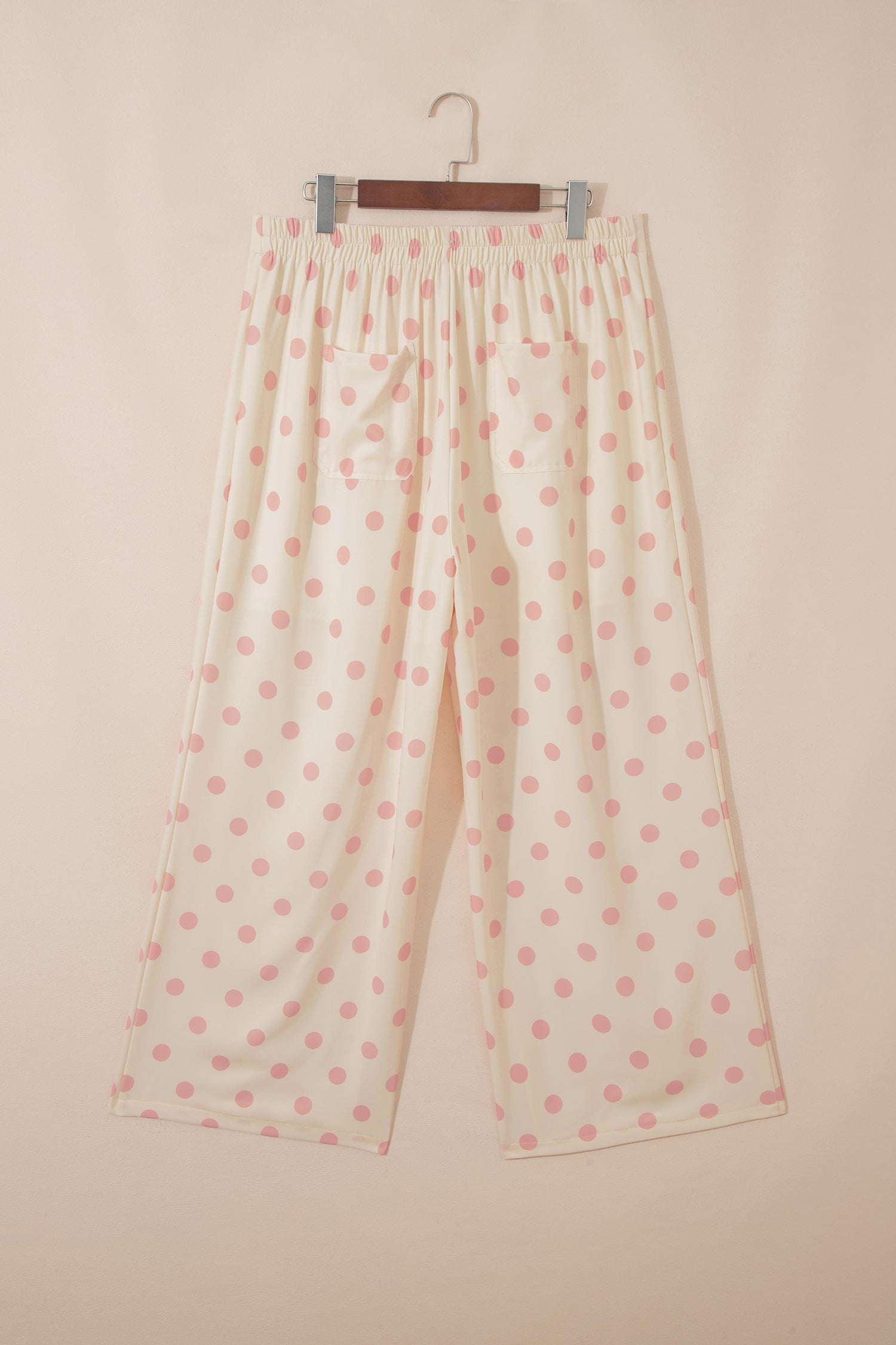 White Polka Dot Print Patched Pocket Loose Pants