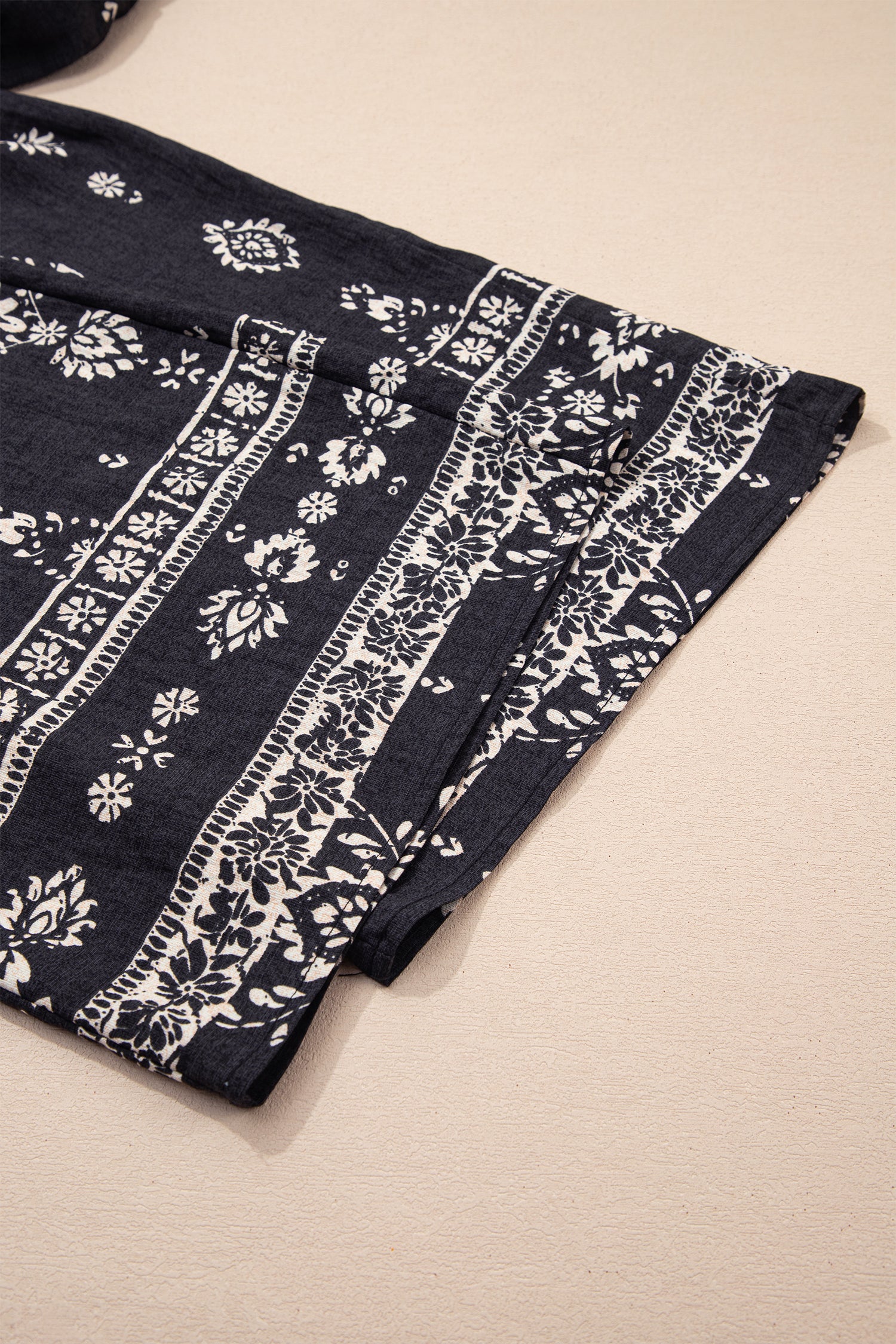 Black Spaghetti Straps Elastic Waist Loose Ethnic Print Jumpsuit