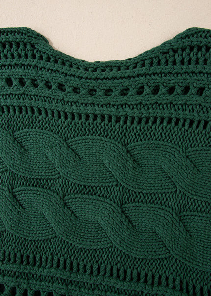 Smoke Gray Hollow-out Cable Knit Cropped Sweater