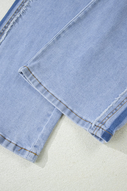 Beau Blue Contrast Stripe Frayed Side Panel Patchwork Shift Jeans
