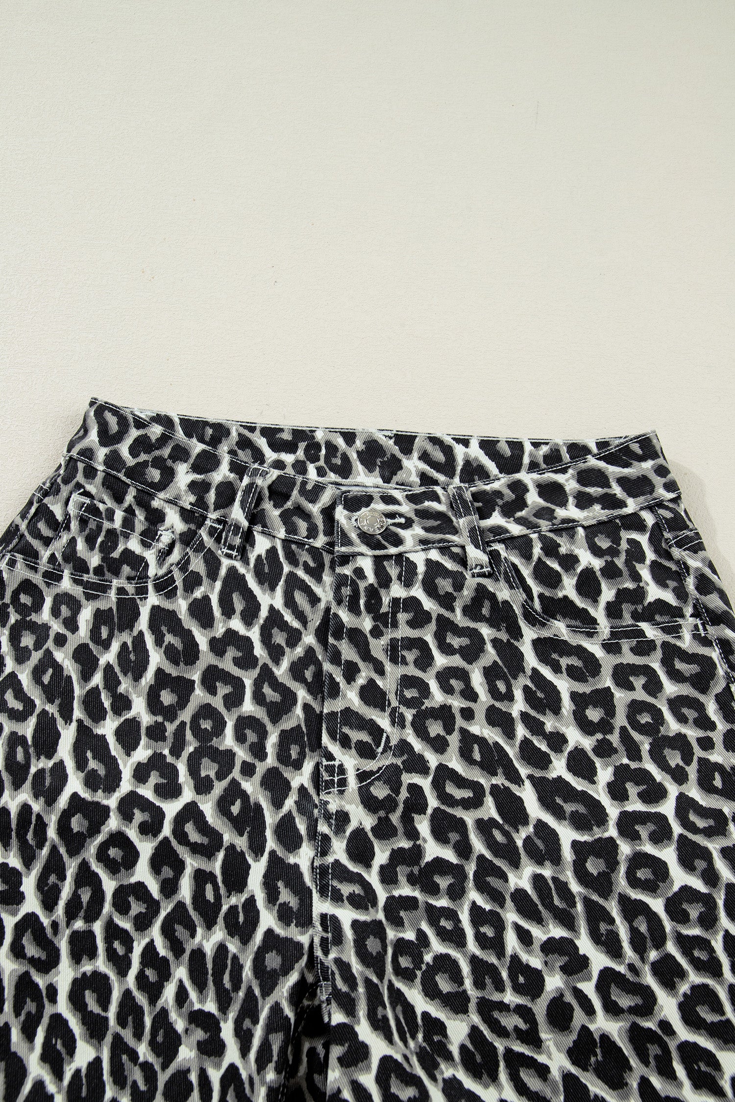 Black Leopard Print Barrel Jeans