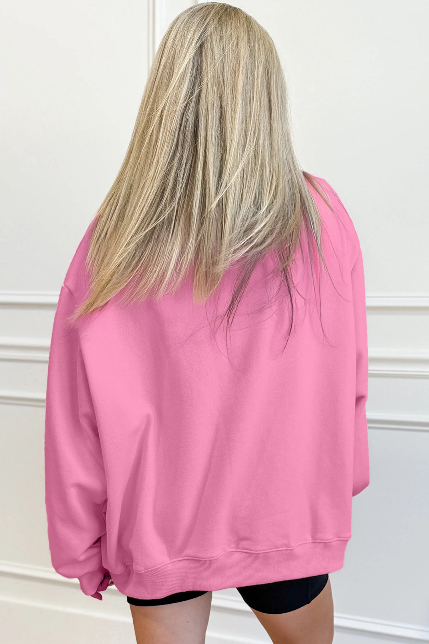 Bright Pink Oversize Blessed Embroidered Mock Neck Sweatshirt