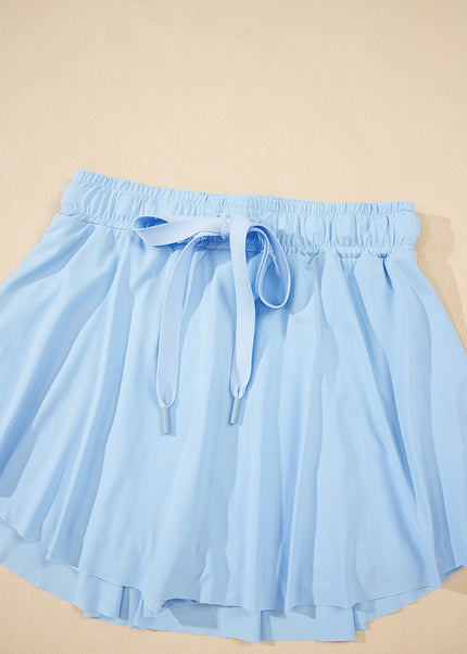 Black Drawstring High Waist Lined Tennis Skorts