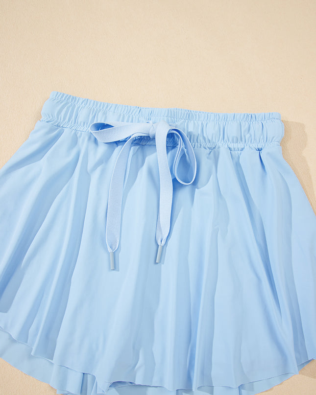 Black Drawstring High Waist Lined Tennis Skorts