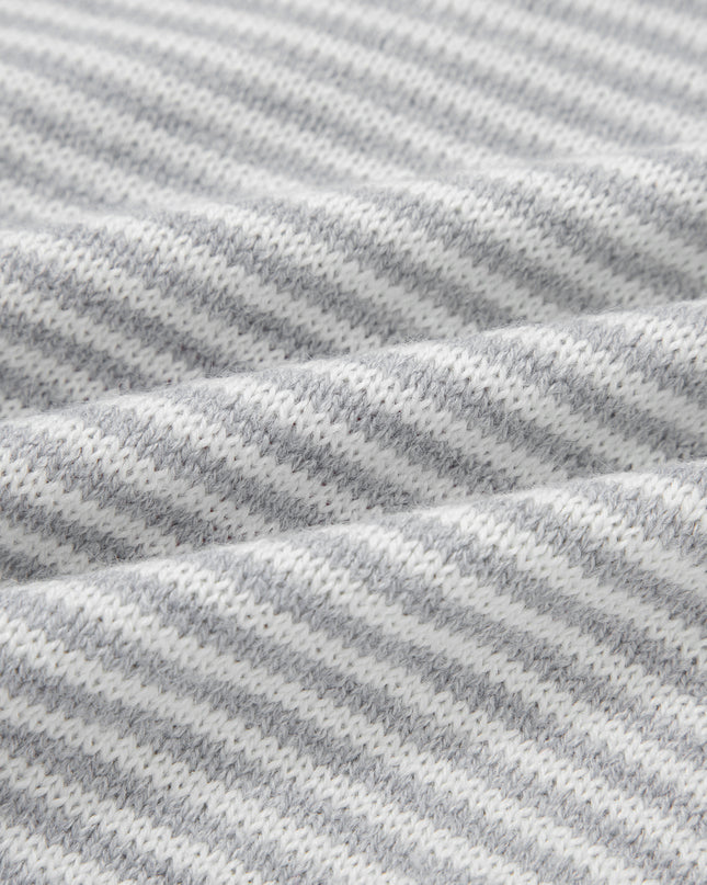 Gray Stripe Contrast Heart Pattern Valentine Knit Sweater