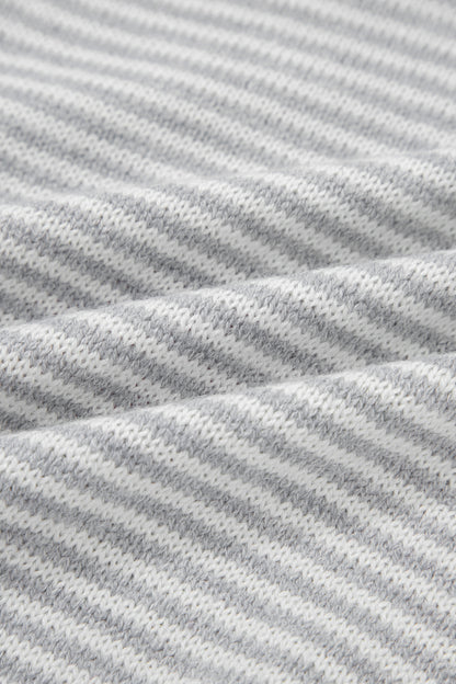 Gray Stripe Contrast Heart Pattern Valentine Knit Sweater