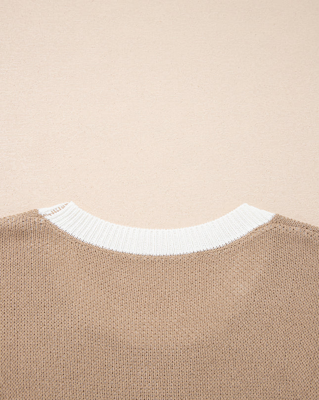 Goat Horse Shoe Pattern Contrast Trim Short Sleeve Sweater