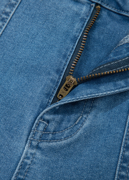 Dusk Blue Retro Washed Patch Pocket Loose Jeans