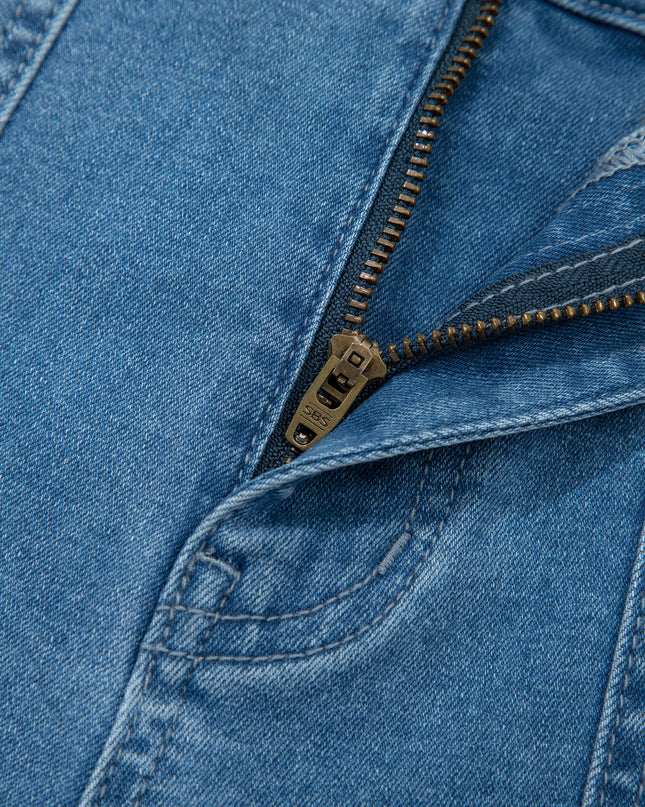 Dusk Blue Retro Washed Patch Pocket Loose Jeans