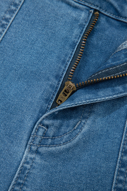 Dusk Blue Retro Washed Patch Pocket Loose Jeans