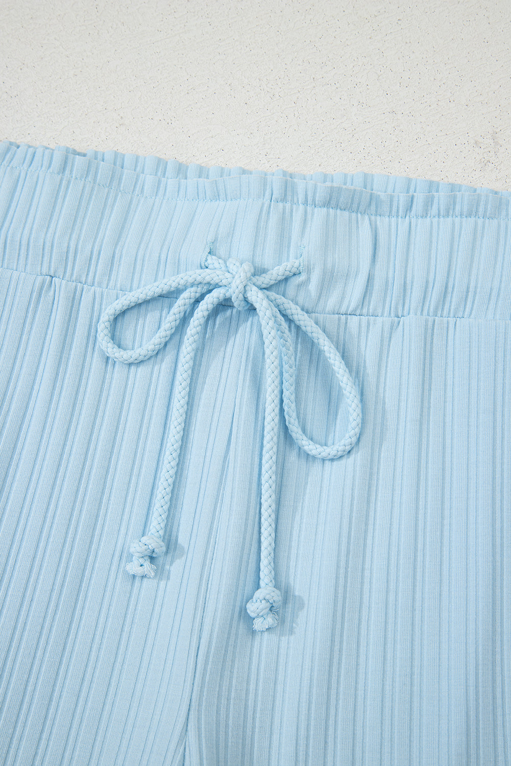 Gossamer Pink Ribbed Button V Neck Tank Top and Shorts Set