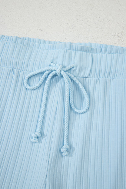 Gossamer Pink Ribbed Button V Neck Tank Top and Shorts Set