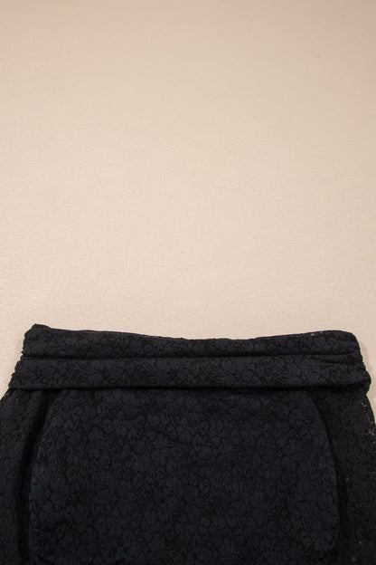 Black Floral Lace Off-shoulder Long Sleeve Slim Top