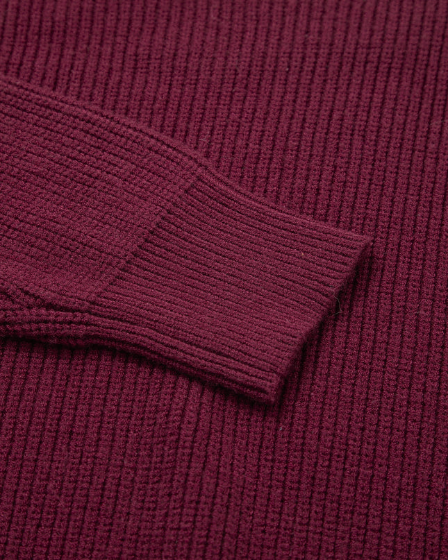 Burgundy Lace Bowknot Asymmetric Neck Sweater