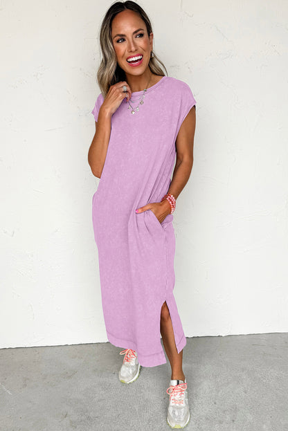 Carrot Mineral Wash Pocketed T-shirt Long Dress