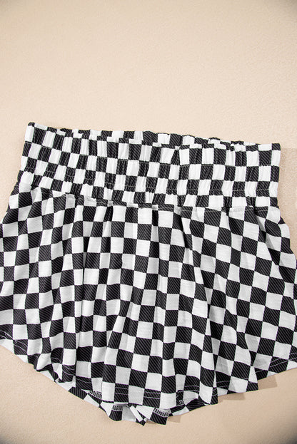 Black Checkerboard T Shirt and High Waist Skorts 2 Piece Outfit set