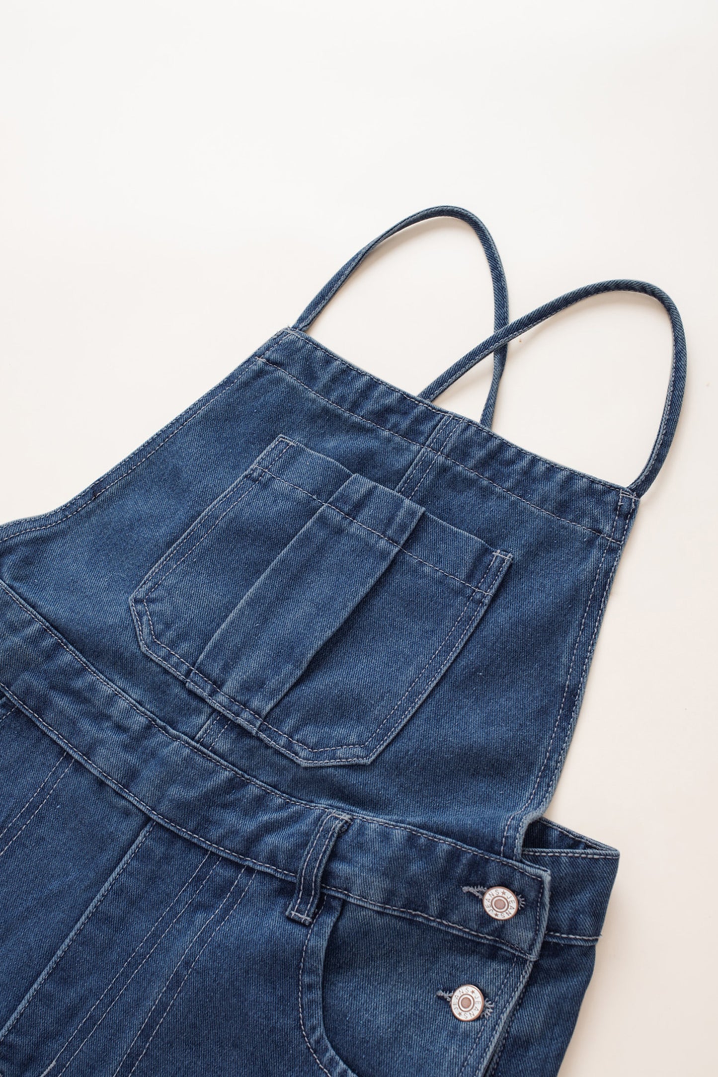 Dark Blue Crossed Tie Straps Bib Pocket Loose Denim Overalls