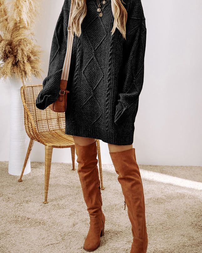 Parchment Cable Knit Drop Shoulder Loose Fit Sweater Dress