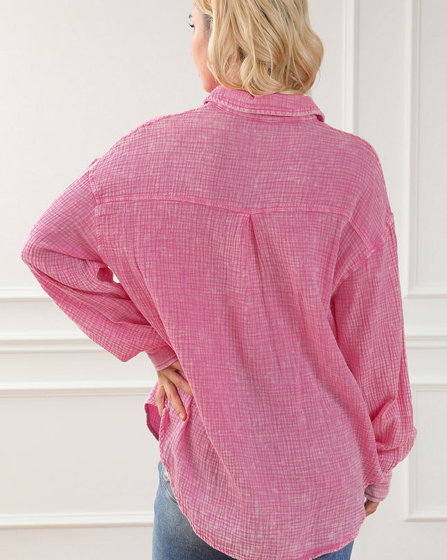 Black Crinkle Textured Chest Pockets Shirt