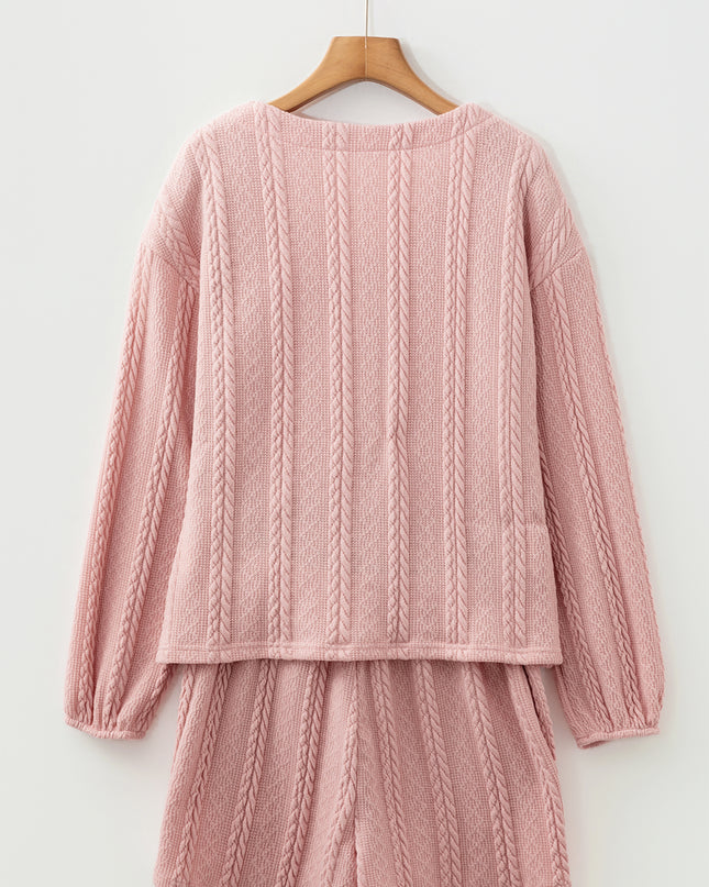 Gossamer Pink Cable Knit V Neck Cardigan Shorts Set