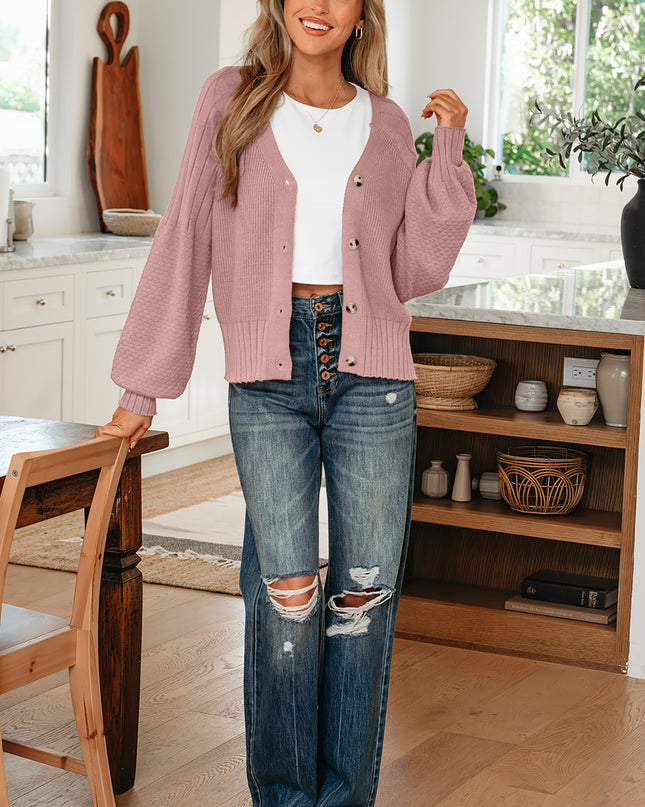 Goat Mixed Texture Knit Button V Neck Sweater Cardigan