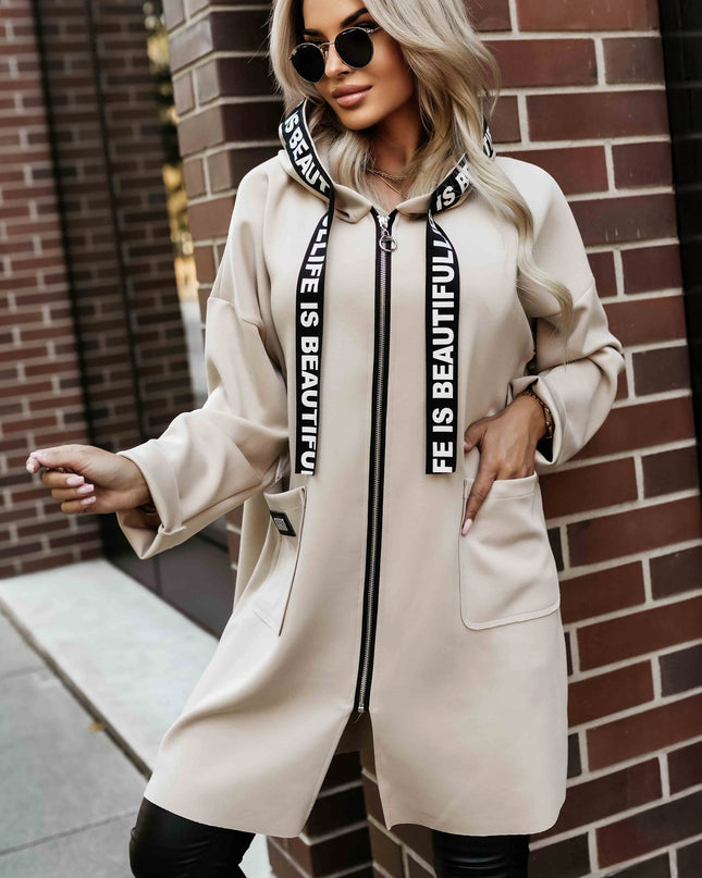 632-1 Casual coat with pockets and a hood - beige