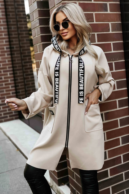 632-1 Casual coat with pockets and a hood - beige