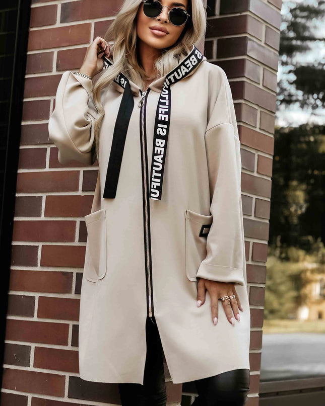 632-1 Casual coat with pockets and a hood - beige