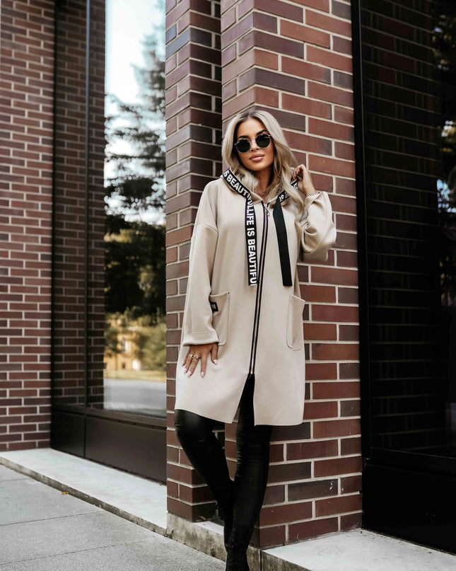 632-1 Casual coat with pockets and a hood - beige