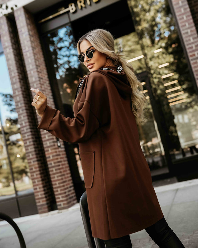 632-2 Casual coat with a zipper and fashionable details - chocolate