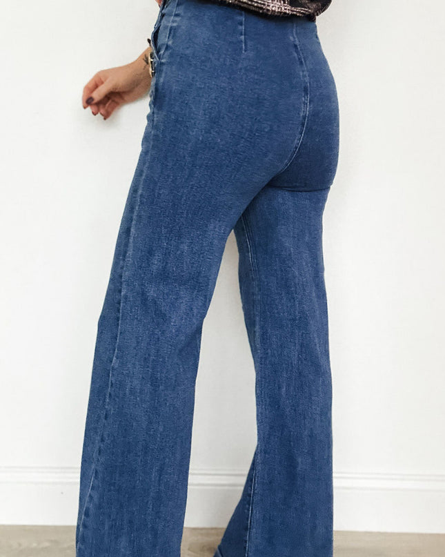 Ashleigh Blue Golden Button Detail Rolled Edge Flare Leg Jeans
