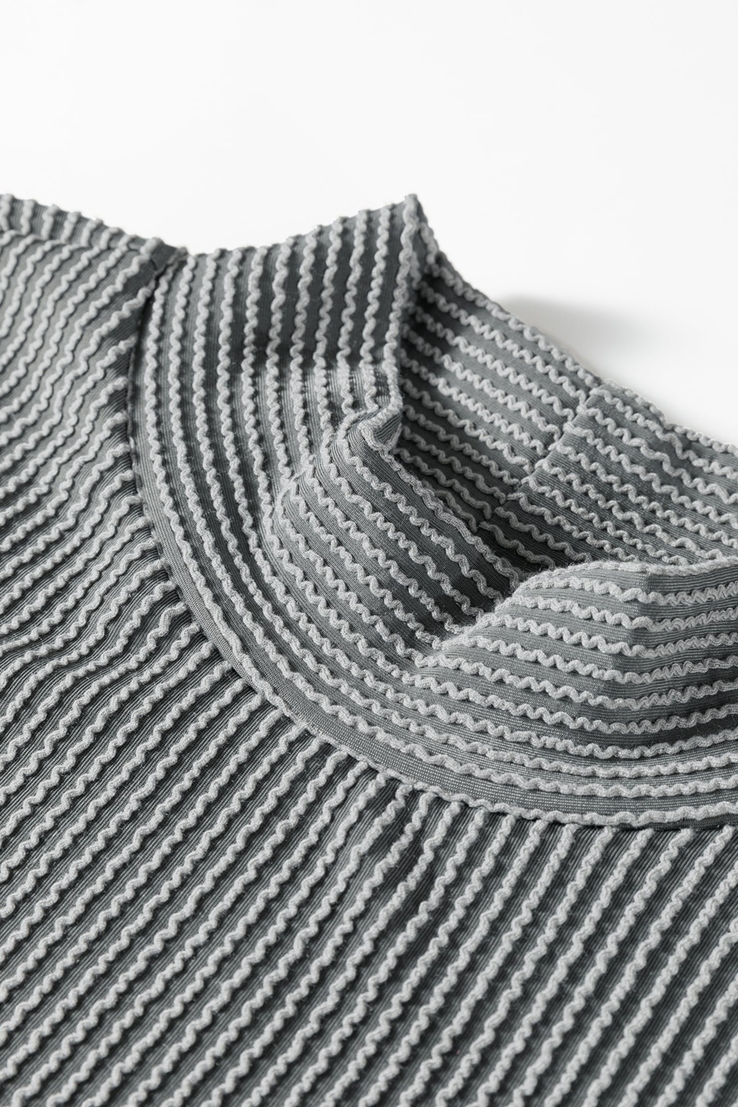 Dark Grey Twisted Ribbed High Neck Loose Tee Elastic High Waist Loose Pant Set