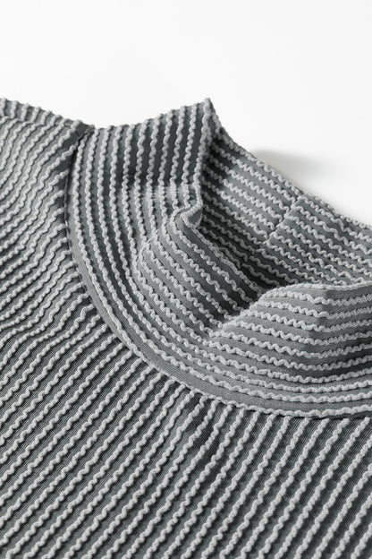 Dark Grey Twisted Ribbed High Neck Loose Tee Elastic High Waist Loose Pant Set