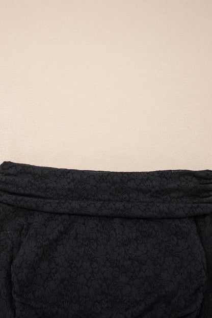 Black Floral Lace Off-shoulder Long Sleeve Slim Top