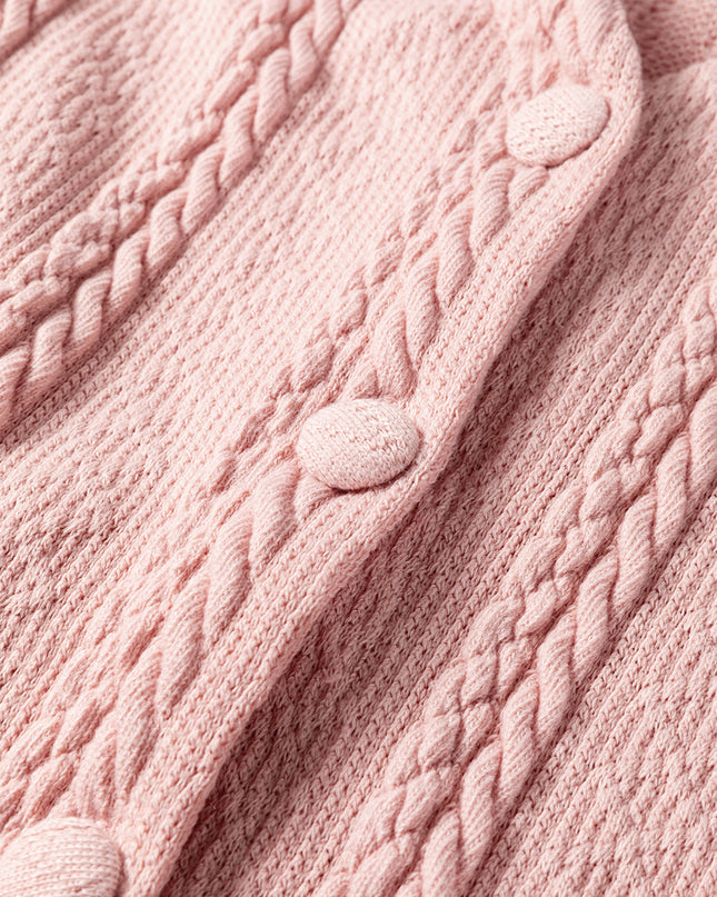 Gossamer Pink Cable Knit V Neck Cardigan Shorts Set