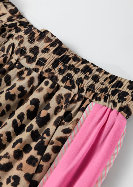 Brown Contrast Trim Leopard Top and Pant Set