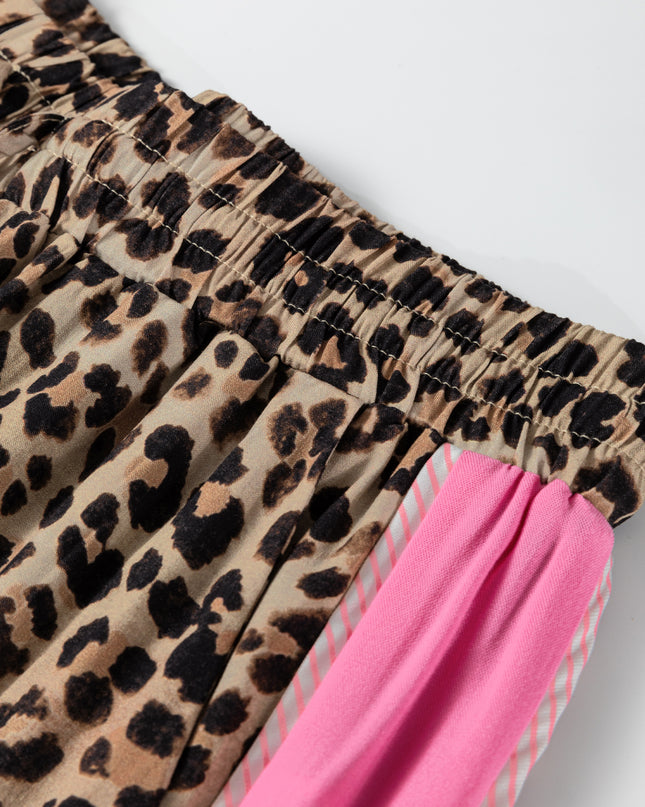 Brown Contrast Trim Leopard Top and Pant Set
