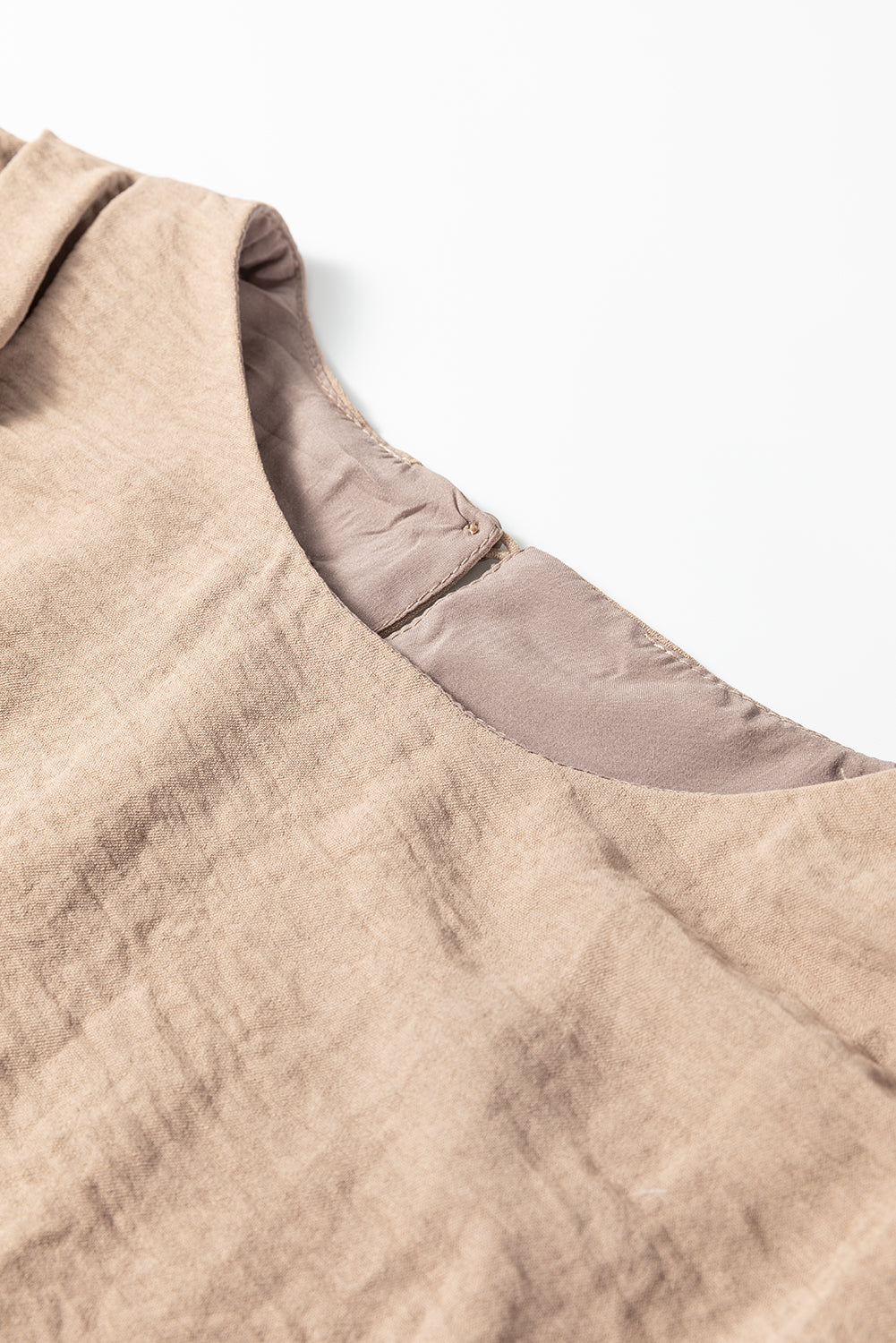 Pale Khaki Solid Color Keyhole Puffy Tank Drawstring Loose Pants 2pcs Set Outfit