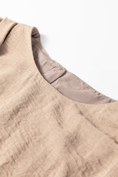 Pale Khaki Solid Color Keyhole Puffy Tank Drawstring Loose Pants 2pcs Set Outfit