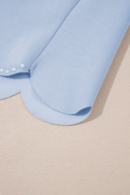 Light Pink Puff Sleeve Pearl Embellished Scallop Trim Top 2 Piece Skort Set