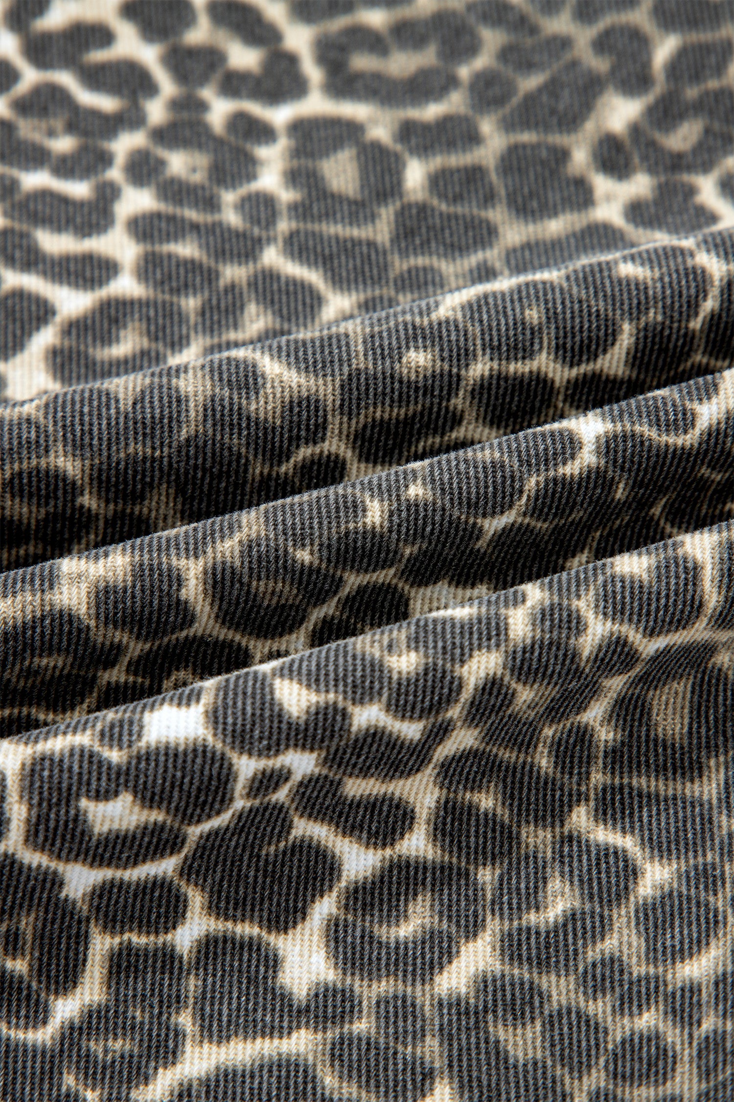 Gray Vintage Leopard Print Short Sleeve Loose Cotton Denim Shirt