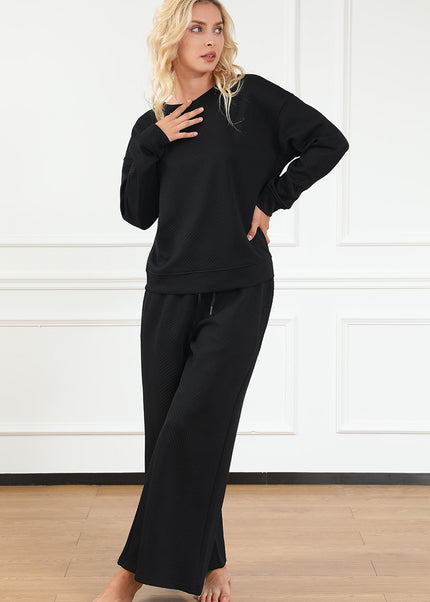 Navy Blue Ultra Loose Textured 2pcs Slouchy Outfit Set