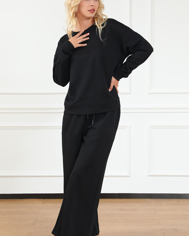 Navy Blue Ultra Loose Textured 2pcs Slouchy Outfit Set